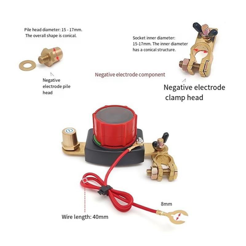 

A25F-Top Post Car Battery Disconnect Switch With Voltmeter, 5-60V Battery Master Isolator Kill-Switch Kit