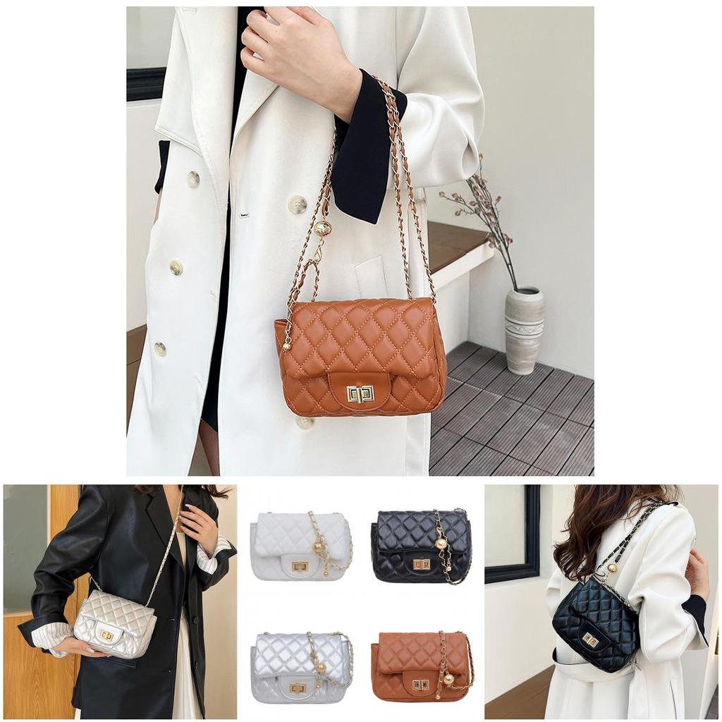 Simple And Stylish Women's Messenger Bag With Grid Pattern And Chain Strap