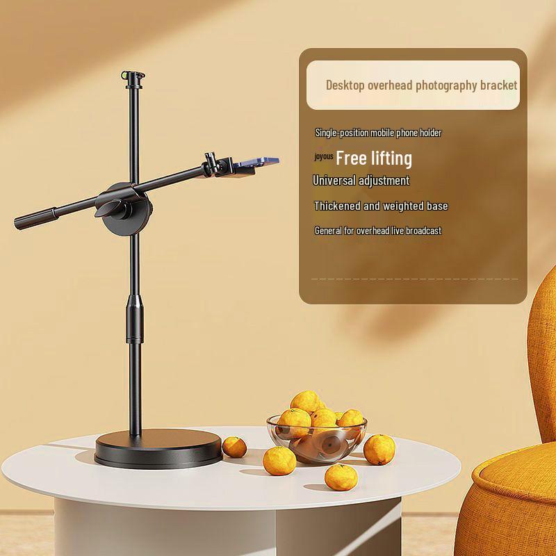 Desktop Tripod Selfie Stick & Phone Holder for Live Streaming & Overhead Shots Telescopic Desktop Stand + Overhead Alloy Rod