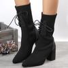 Women Knit Socks Shoes Stretch Fabric Women Luxury Ankle Boots Pointed Toe High Heels Slip-On Sock Heeled Chelsea Boots Size 43