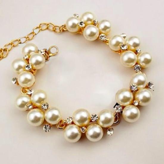 Women's Rhinestone Faux Pearl Beads Sweet Bracelet Bangle Jewelry Charm Gift