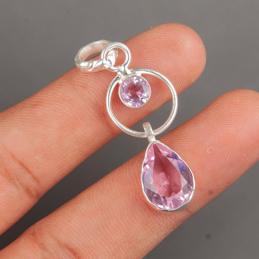 Morganite Gemstone 925 Sterling Silver Jewelry Handmade Women Gift Pendant 1.80" PP-10-11