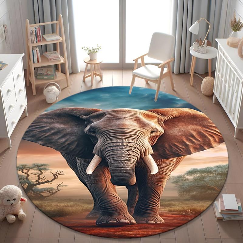 1Pc Elephant Circular Print Rug - Home Decoration Carpet For Living Room Bedroom Flooring Computer Chair Area Rug