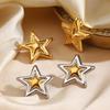 Stainless Steel Five-Pointed Star Stud Earrings for Women Classic Gold Silver Mixed Color Earrings Jewelry Accessories Gifts