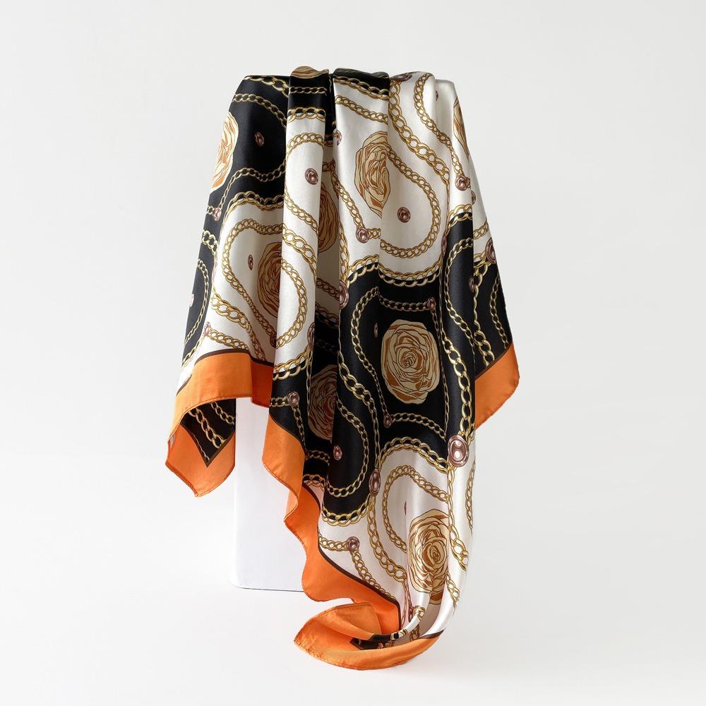 Square Scarf for Women's Imitation Silk Scarf Mother Gift Satin Color Tick Scarf Digital Printing Breathable Versatile Sun Protection