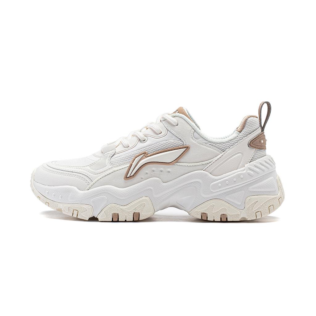 Li Ning Soft Rebound Shock Absorption Retro Thick Sole Height Increasing Low Top Casual Shoes Women Sneakers White AGCT424-1