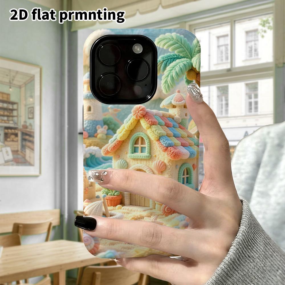 Phone Case: 2D flat, suitable for iPhone 18, 17, 16, 15, 14, 13, 12Pro protective case, seaside cottage, perfect Christmas and Halloween holiday gift