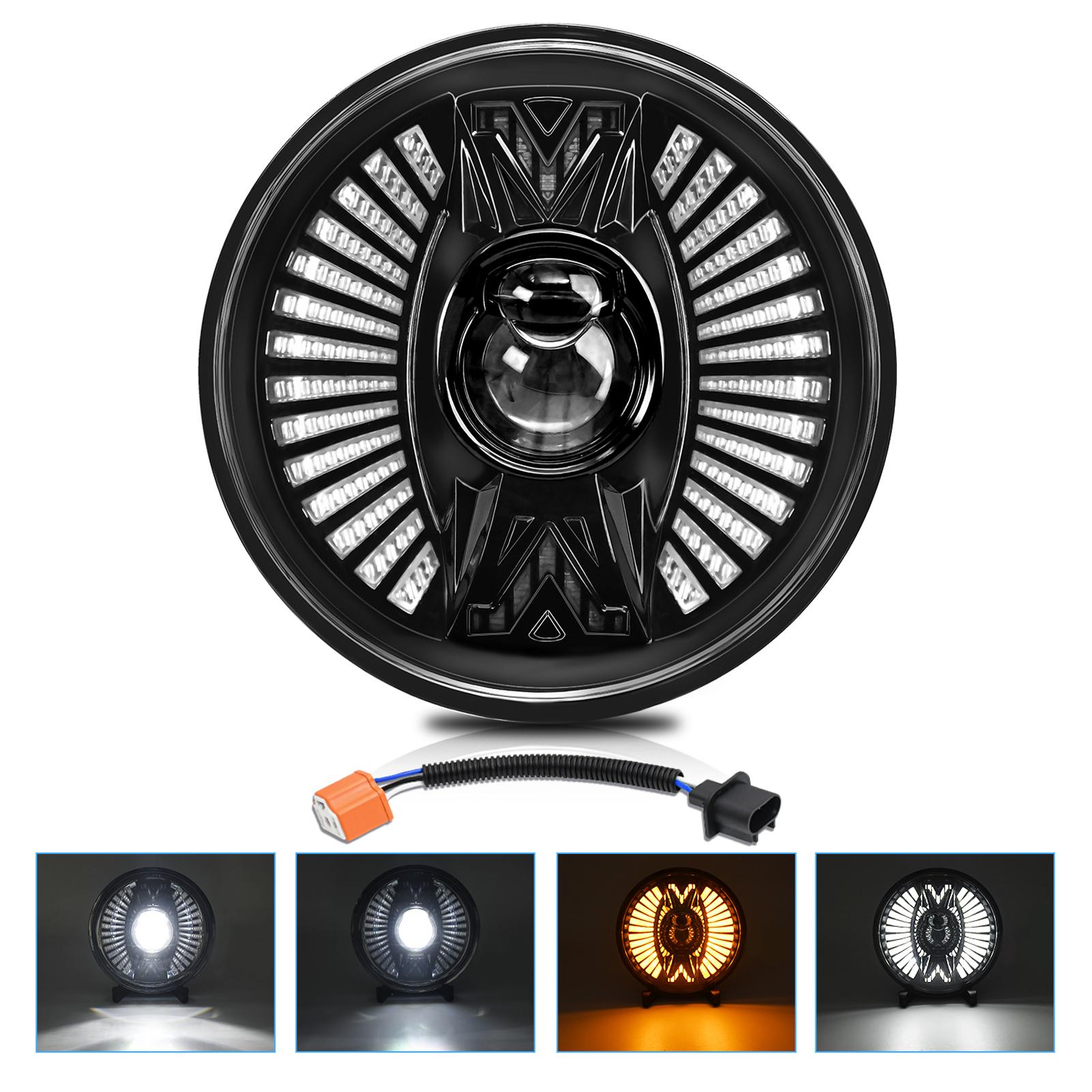 

7-дюймовая светодиодная фара для автомобиля/мотоцикла с ДХО и указателем поворота, ближний свет, дальний свет, 7-дюймовая круглая фара, замена для Jeep чёрный