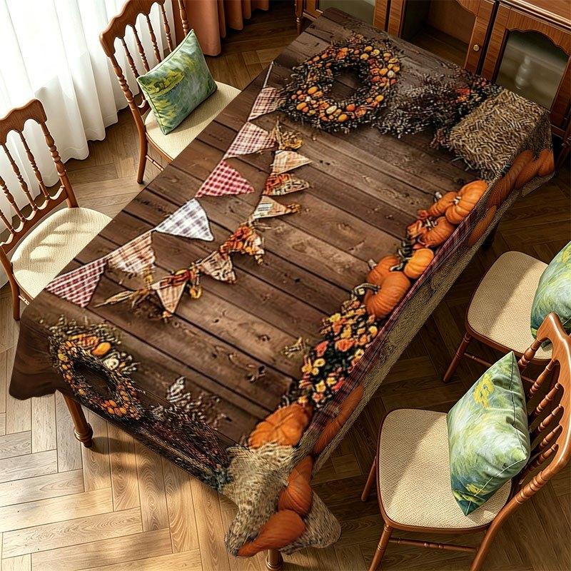Autumn Pumpkin Maple Leaves Rectangle Table Cloth for Table Decoration Fall Thanksgiving Harvest Tablecloth Kitchen Party Decor