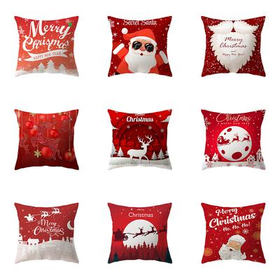 Christmas Theme Santa Claus Print Pattern Polyester Cushion Cover Home Living Room Sofa Decoration Pillow Pillow Cover