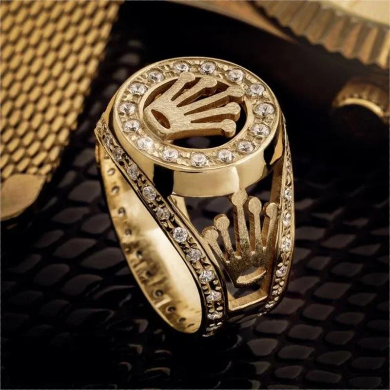 Anillo Corona de Circonita Color Oro para Mujer para Hombre Lujo Fiesta Boda Anillo Masculino Accesorios de Circonita Talla de Anillo para Hombre 6-13