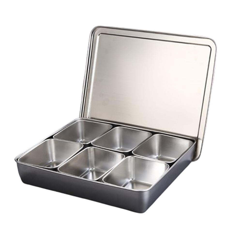 Rectangle Shape Stainless Steel Seasoning Box with Lid Spice Jar Storage Set  Kitchen Use