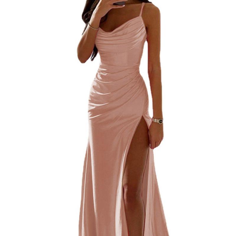 

YYFS Жіноча мода літо весна суцільний колір друку без рукавів підтяжки повсякденні сукні з високою талією XXL абрикосовий