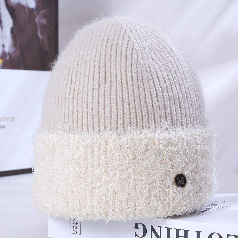 Women's New Rabbit Fur Warm Knitted Hat Korean Style Trendy Versatile Big Head Windproof Ear Protection Wool Hat Men