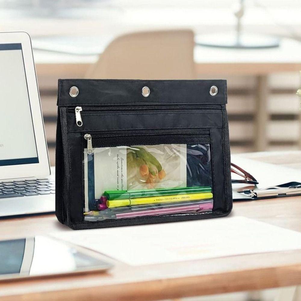 Expandable Pen Holder Binder Pouch Double Layer Pencil Case Colorful Storage Bag  Office