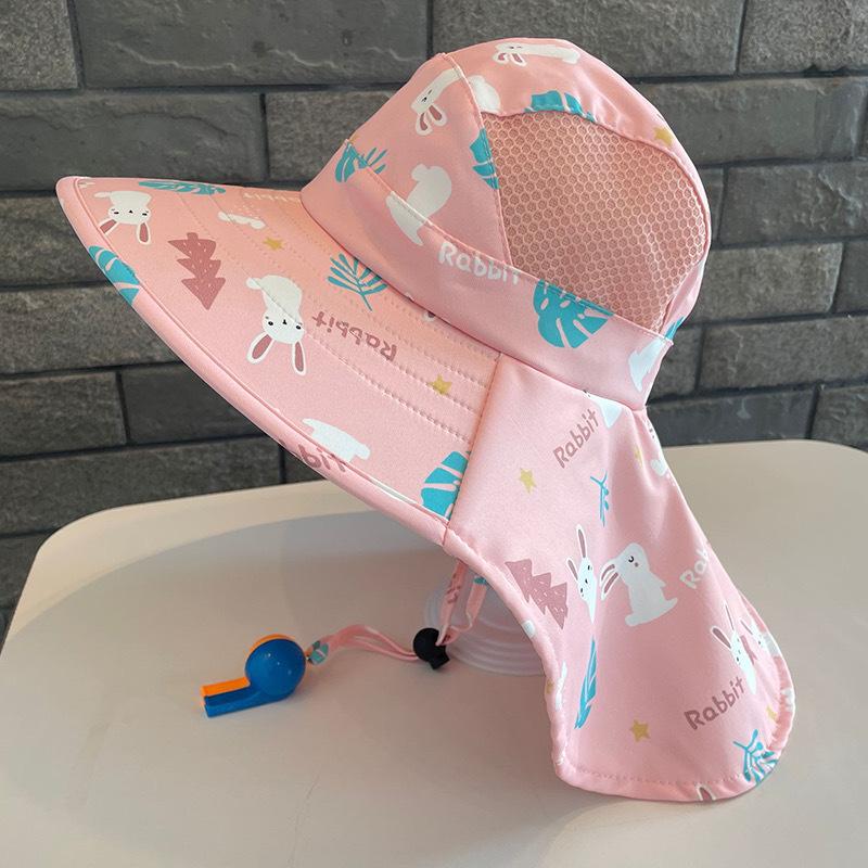 Summer Kids Anti-UV Fisherman Caps Large-Brim Cartoon Animal Print Girls Sun Visor Cap Outdoor UV Protection Children Mesh Beach Caps