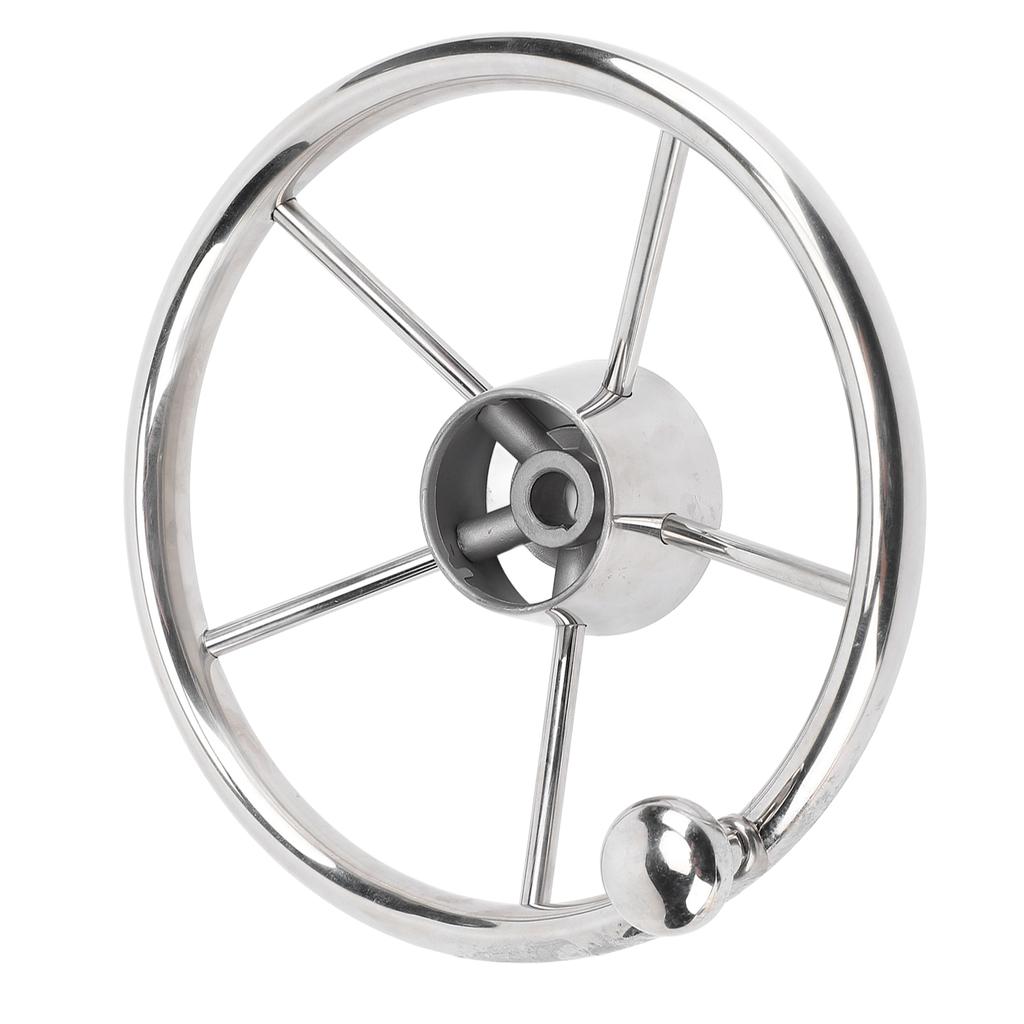 11 Inch Boat Steering Wheel Marine Stainless Steel Steering Wheel 5 Spoke 25 Degree with Foam Grip and Center Cap for