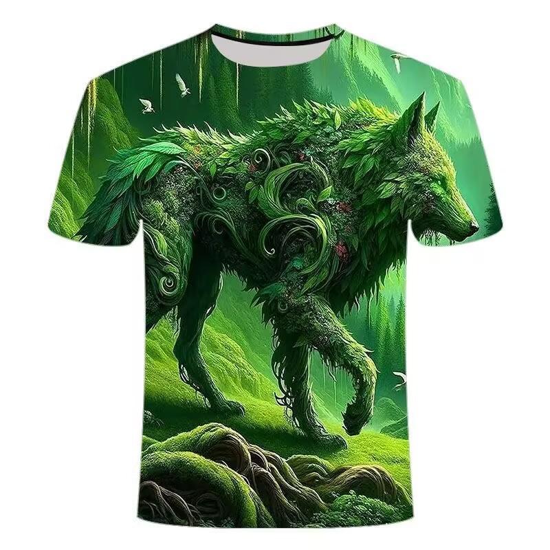 Children's 3D Printed Wolf Pattern T-shirt, Cool Animal Print Short-sleeve T-shirt, Summer Casual Street Style Top