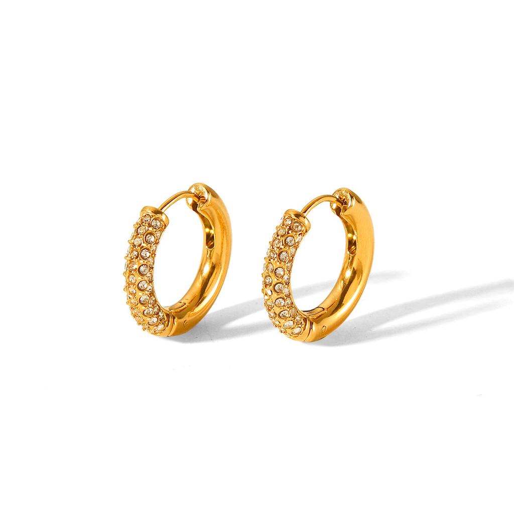 Stainless Steel 18K Gold Earrings for Women, Ins Fashion Versatile Diamond-studded Earrings, Titanium Steel Hoop Earrings