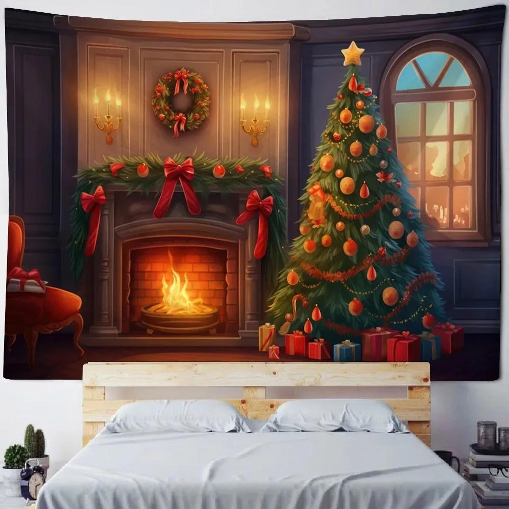 Christmas Tree Fireplace Pattern Decoration Living Room Bedroom Home Wall Decoration Tapestry