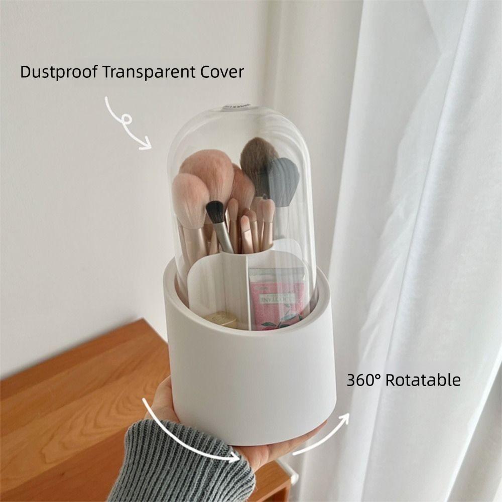 360° Rotating Makeup Brush Holder with Lid Large-Capacity Spinning Brush Storage Dust-proof Cosmetic Storage Tools Pen Holder
