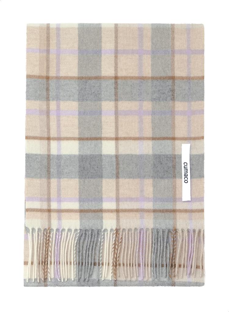 Lilac Beige Cashmere Scarf with Check Thick Brand Light Light [cumaco] 08. 100% Pattern, Unisex, Large, Stole, Name, Gift, Purple, Brown,