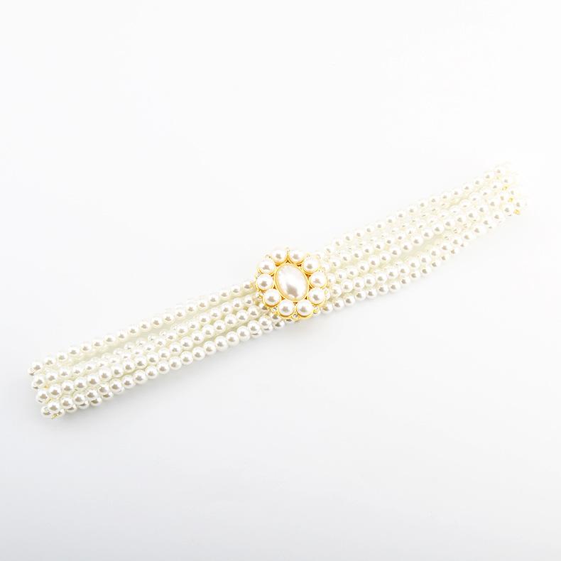 Ladies Dress Embellished With Four Rows Of High-Quality Pearl Elastic Elastic Flash Diamond Belt Waist Chain