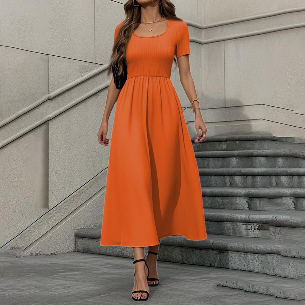 Women's Fashion Casual Short Sleeve Round Neck Splicing Elegant Temperament Dress