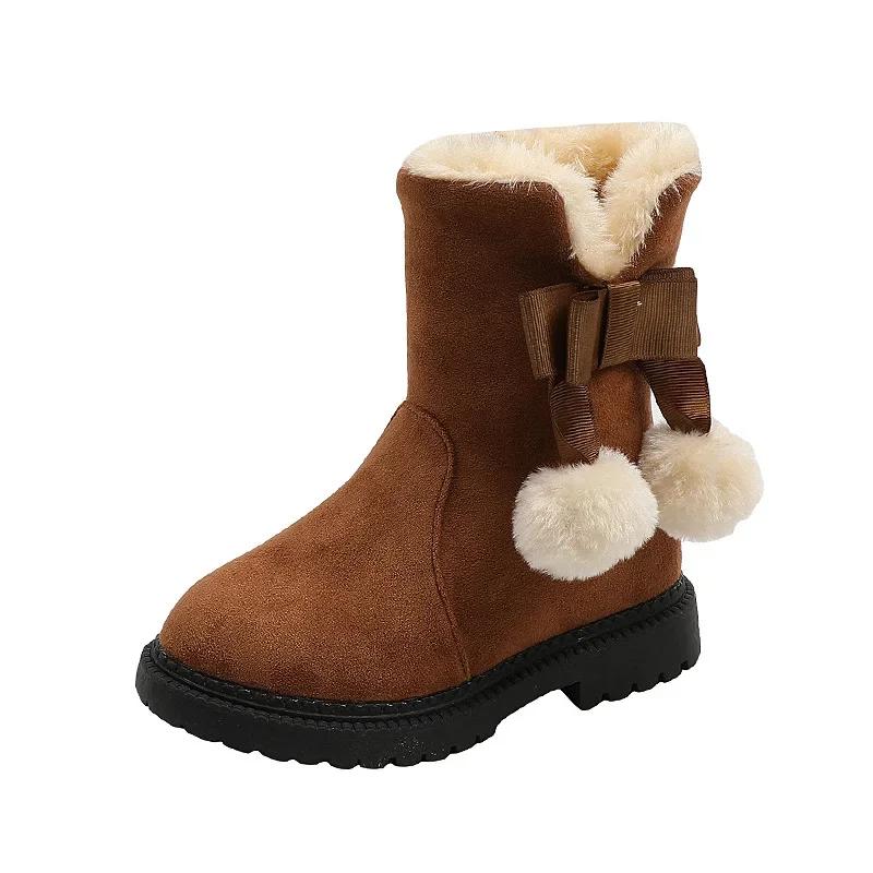 Winter Children's Boots for Girls Warm Fluffy Princess Cotton Boots Fashion Versatile Kids Causal High-top Snow Boot Sweet Chic