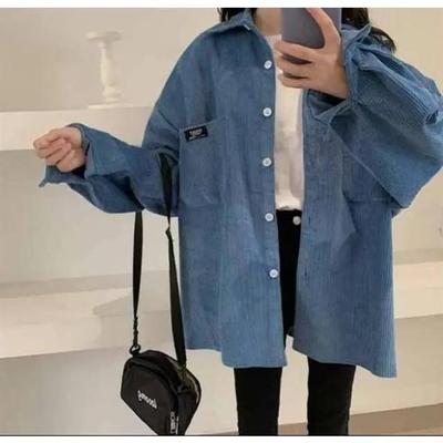 Camicia a maniche lunghe in velluto a coste da donna - Autunno 2024, stile retrò coreano e di Hong Kong, vestibilità ampia, giacca sottile.