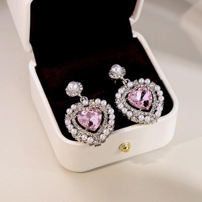 Silver Needle Love Pink Hao Stone und Perlen Ohrringe - Süß, Cool, Hot Girl Stil, Leichter Luxus High-End Schmuck.