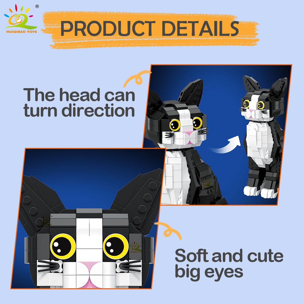 Non-Toxic Black And White Tabby Cat Model Building Block Moc Pet Animal Series Mini 12Mm Brick Toy For Children Home Decoration