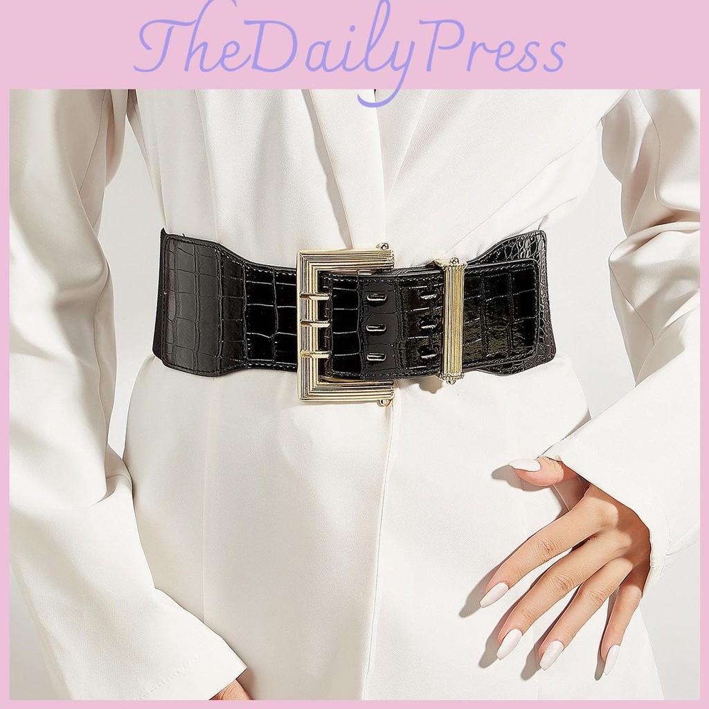 Square Fashion Metal Buckle Decorative Stone Texture Women Casual Waistband Wide