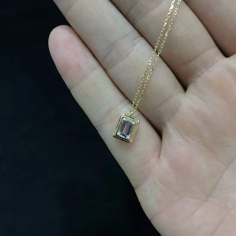 

S925 Sterling Silver Minimalist Geometric Square Aquamarine Sweater Chain 925 Silver