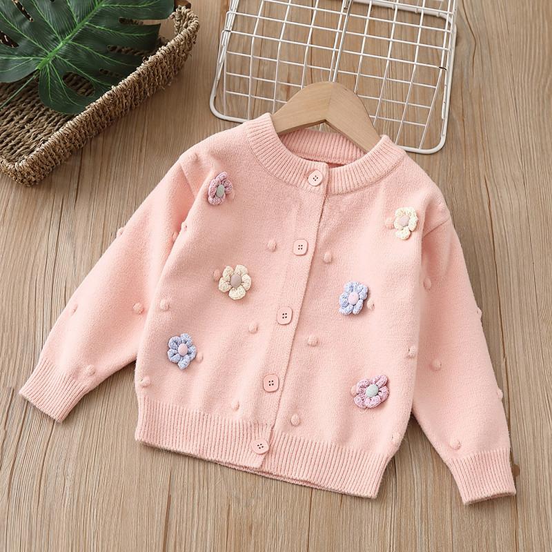 Girls Sweater Cardigan Knitted Children's Jacket Autumn and Winter Flower Girl Baby Long Sleeve Tops Sweaters