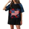 Women Casual Short Sleeve T Shirt Denim Patchwork Top 250th Independence Day Commemorative Print Relaxed Fit Lightweight Tee