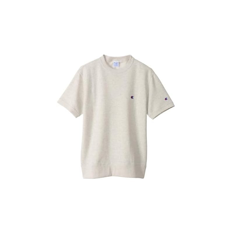 [Champion] Short-sleeved Crewneck Sweatshirt with One-Point Logo, Basic Design, C3-Z020, Men's, Oatmeal, Size M