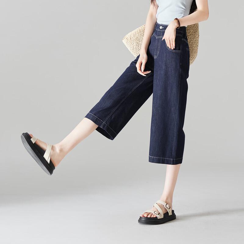 SOFSIL Women s Retro Wide-Leg Cropped Denim Pants 30