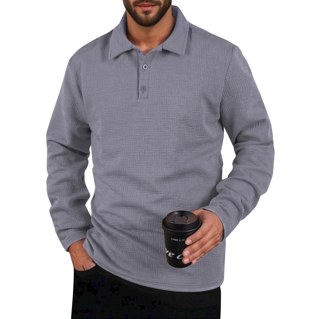 Men's Solid Color Sports Button Lapel Long Sleeve Tops Men's Casual Fashion Long Sleeve Tops