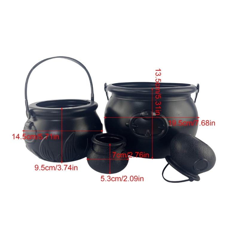 Pack Of 4 Large Black Witch Cauldron Kettles, MultiSize Candy Holders for Halloween & Patrick's Day Party Decors