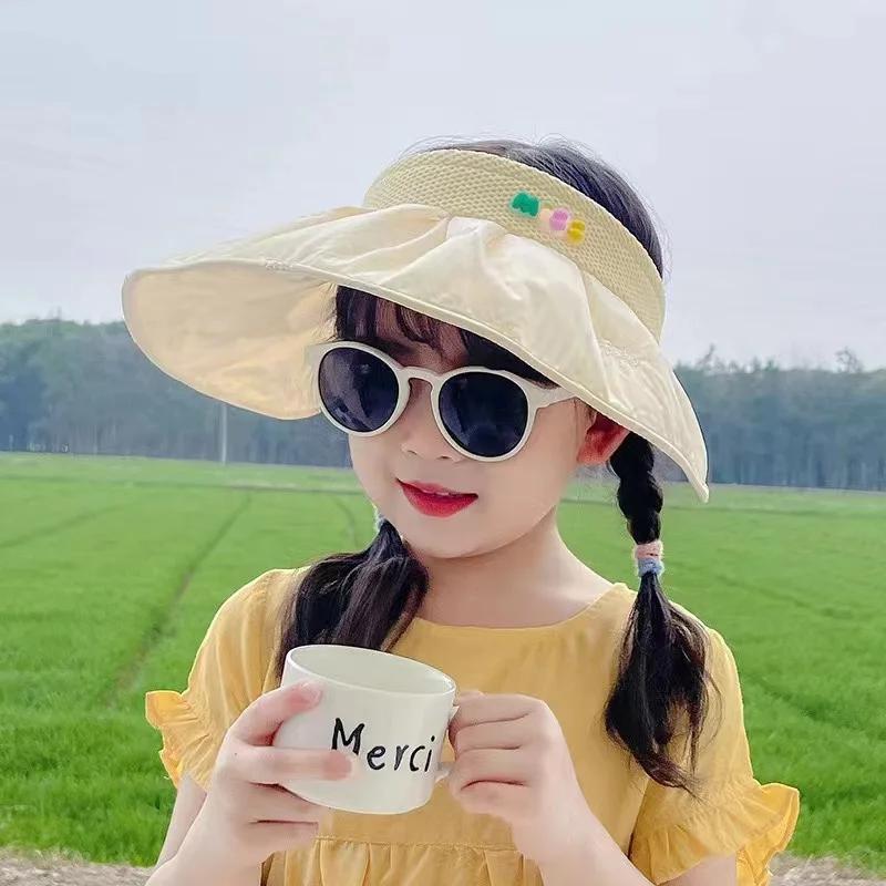 2-8 Years Old Summer Sun Hat for Kids Girls Outdoor UV Protection Children Foldable Wide Brim Beach Caps(48-52cm)