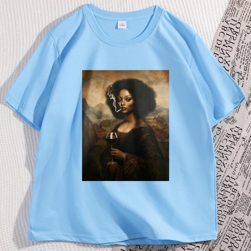 

African Black Mona Lisa T Shirt Men Women Funny Portrait Print Tshirt Breathable Casual Pure Cotton Loose Tops Clothes 4XL
