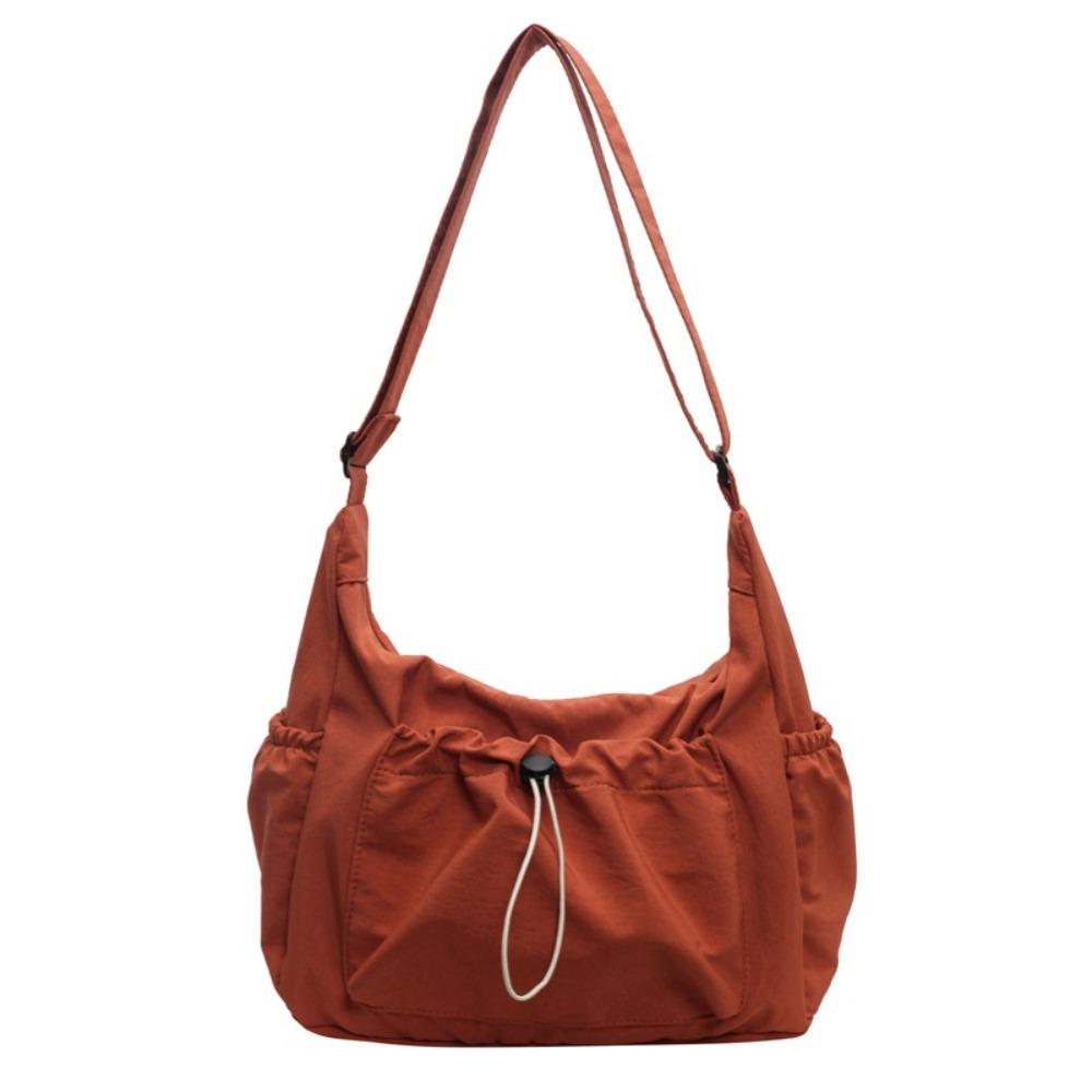 Elastic Rope Drawstring Tote Bag Solid Color Pleated Shoulder Bag Nylon Crossbody Bag  School