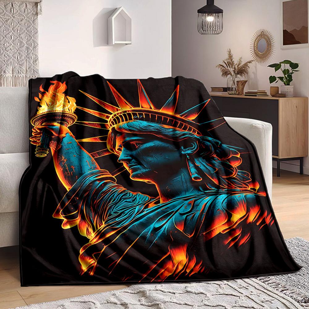 1pc Statue of Liberty Soft Comfortable Blanket Digital Print, All Season Multipurpose Knit Fabric Bedding, Office, Sofa Home Decor Blanket