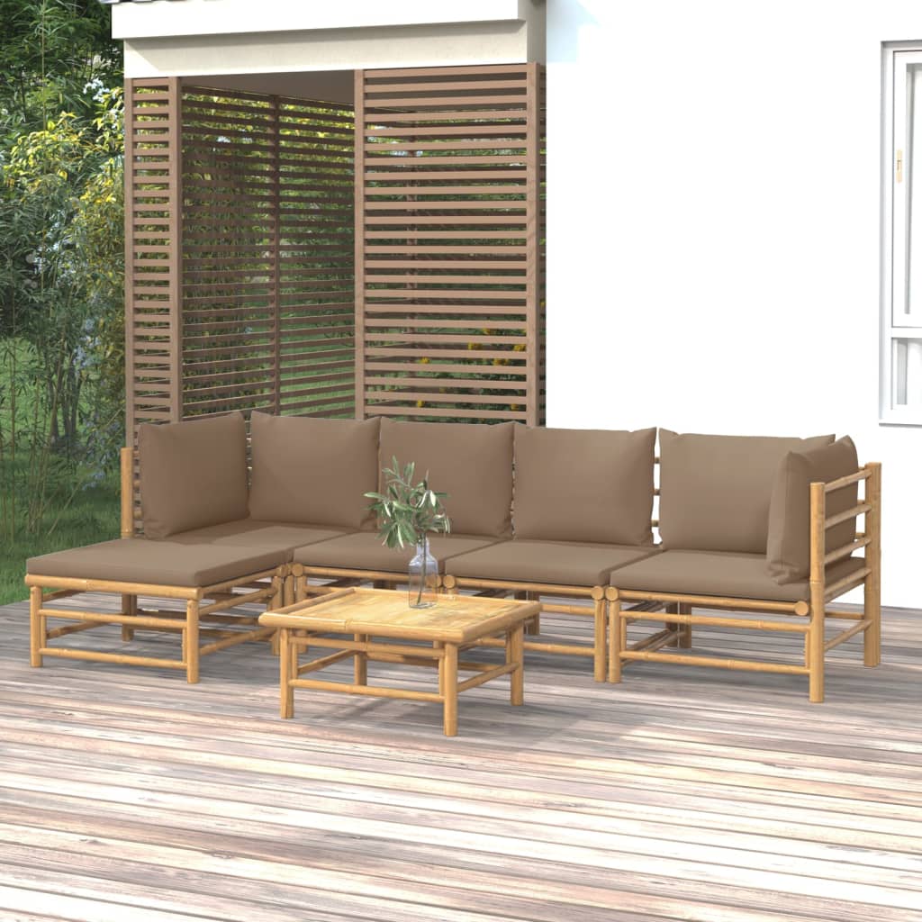 6 Piece Garden Lounge Set with Cushions Taupe Bamboo