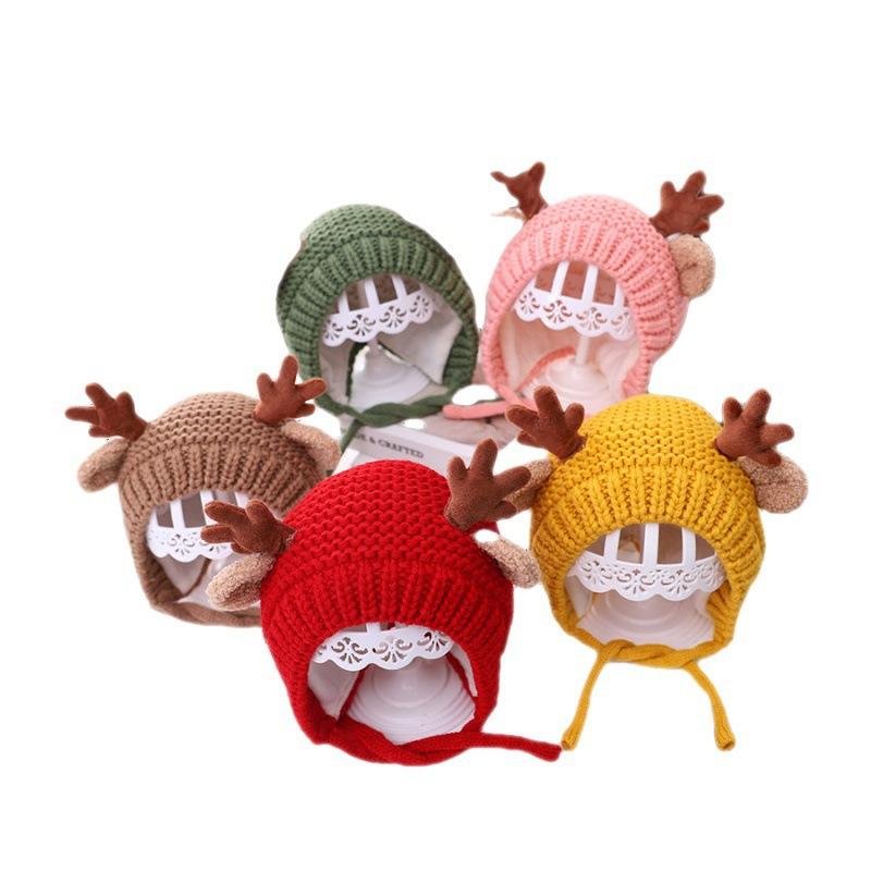 Babyhüte Herbst und Winter Jungen Baby Wollmützen Geweih Ohren Mädchen Ohrenschützer Strickmützen Thermomützen