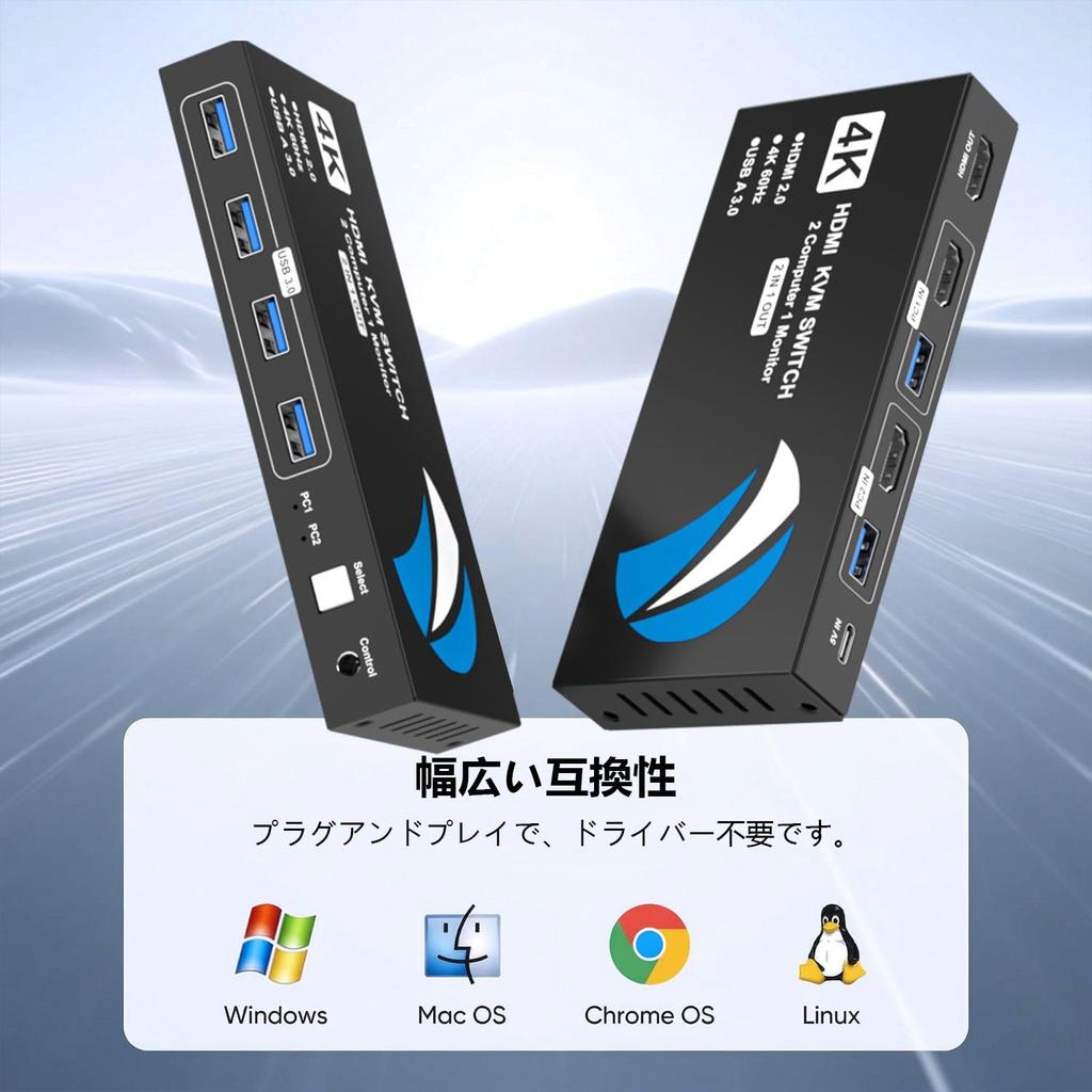 KVM Switch with 2 HDMI Inputs and 1 Output for 2 PCs, with Remote Control, Switches Between 2 PCs and 1 Monitor, 4K@60Hz, 4 USB 3.0 Ports, 5Gbps High-