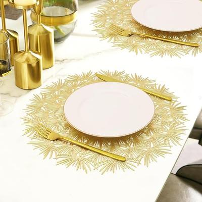 4PCS Elegant Tablemats Round Gold Placemats -Dandelion Flower Shape Placemats Vinyl Place Mats for Kitchen Dining Table Holiday Wedding Decorative