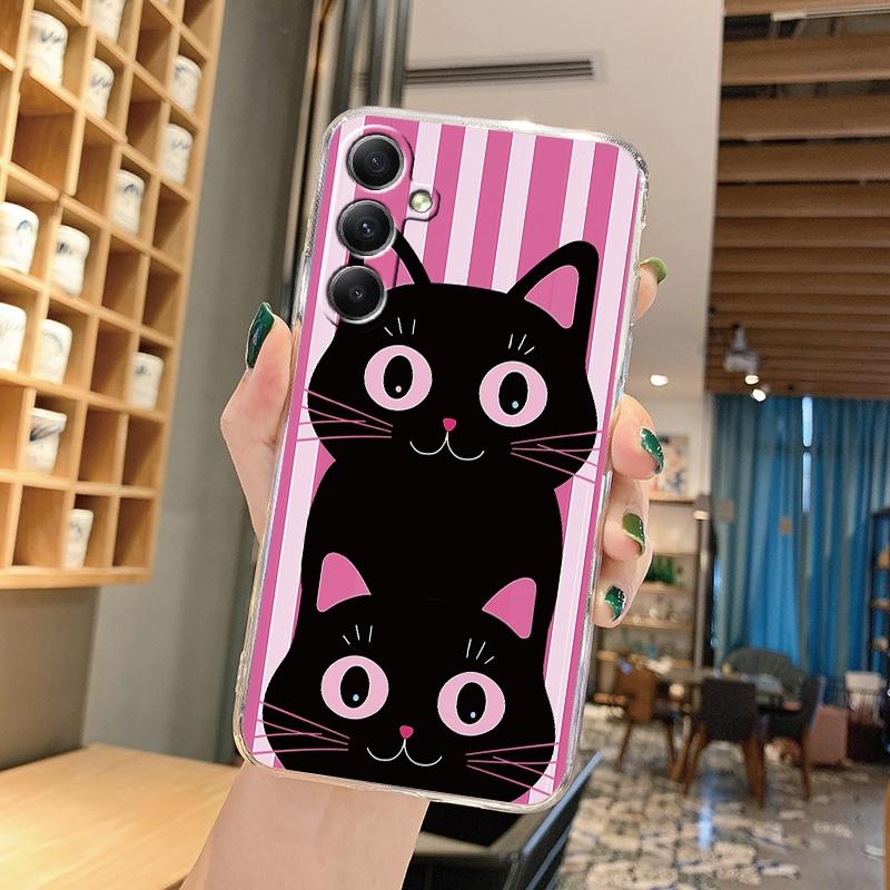 Cute Cat Cartoon Soft Transparent Silicon Case For Samsung A55 A35 M35 M34 S24 Xiaomi Redmi Note 13 Pro 13C Poco M6 Camera Shockproof Protective Cover