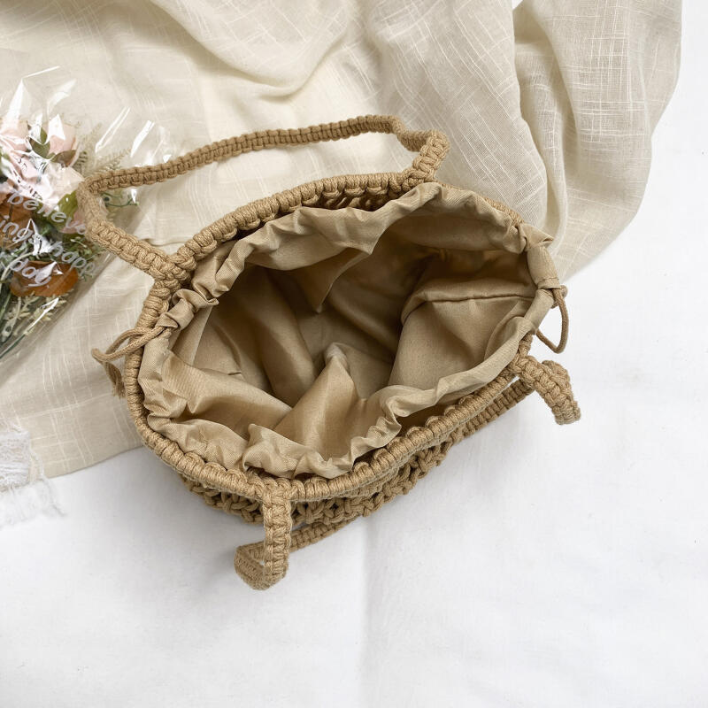 Drawstring Handwoven Tote Bag for Women Boho Summer Beach Bag with Geometric Pattern